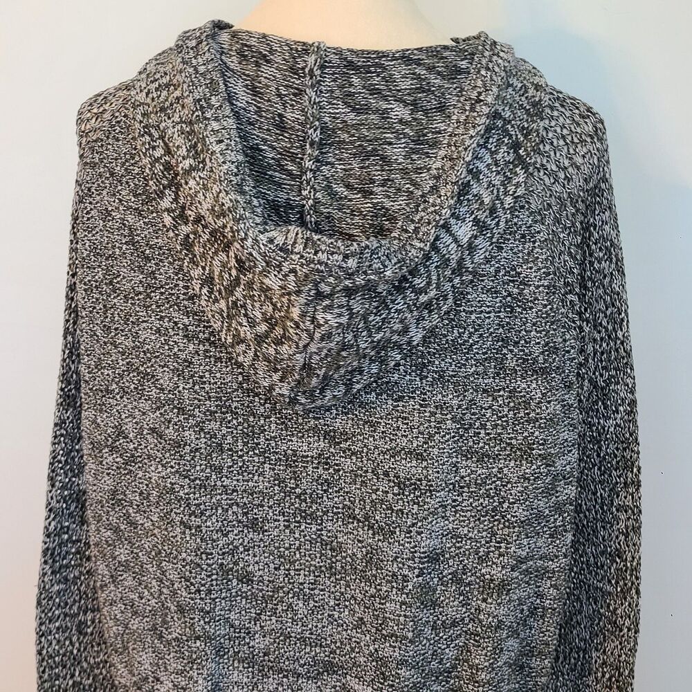 American Eagle Black White Marled Open Knit Shoulder Sleeves Hooded Sweater XL - Picture 10 of 15